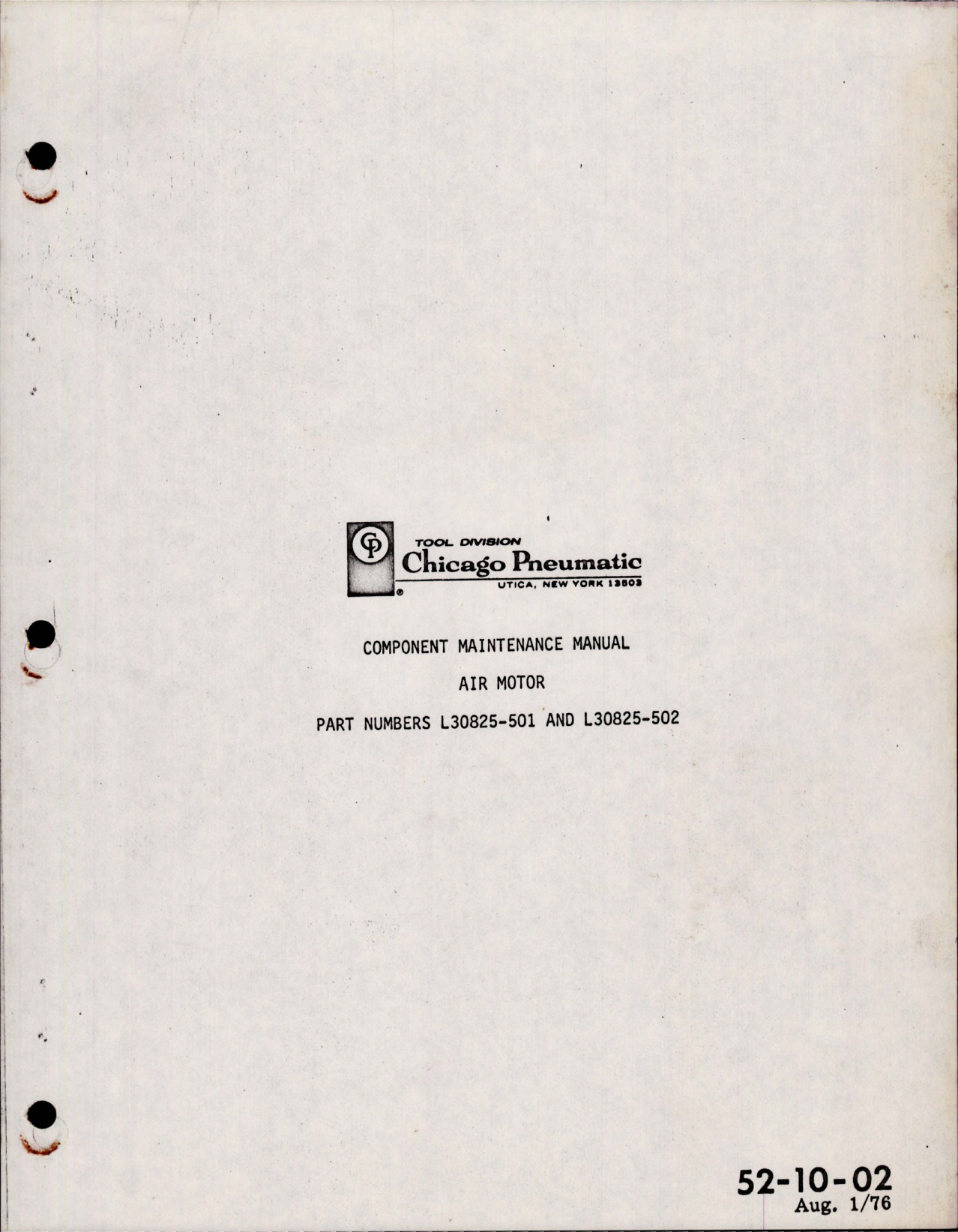 Sample page 1 from AirCorps Library document: Maintenance Manual for Air Motor - Part L30825-501 and L30825-502