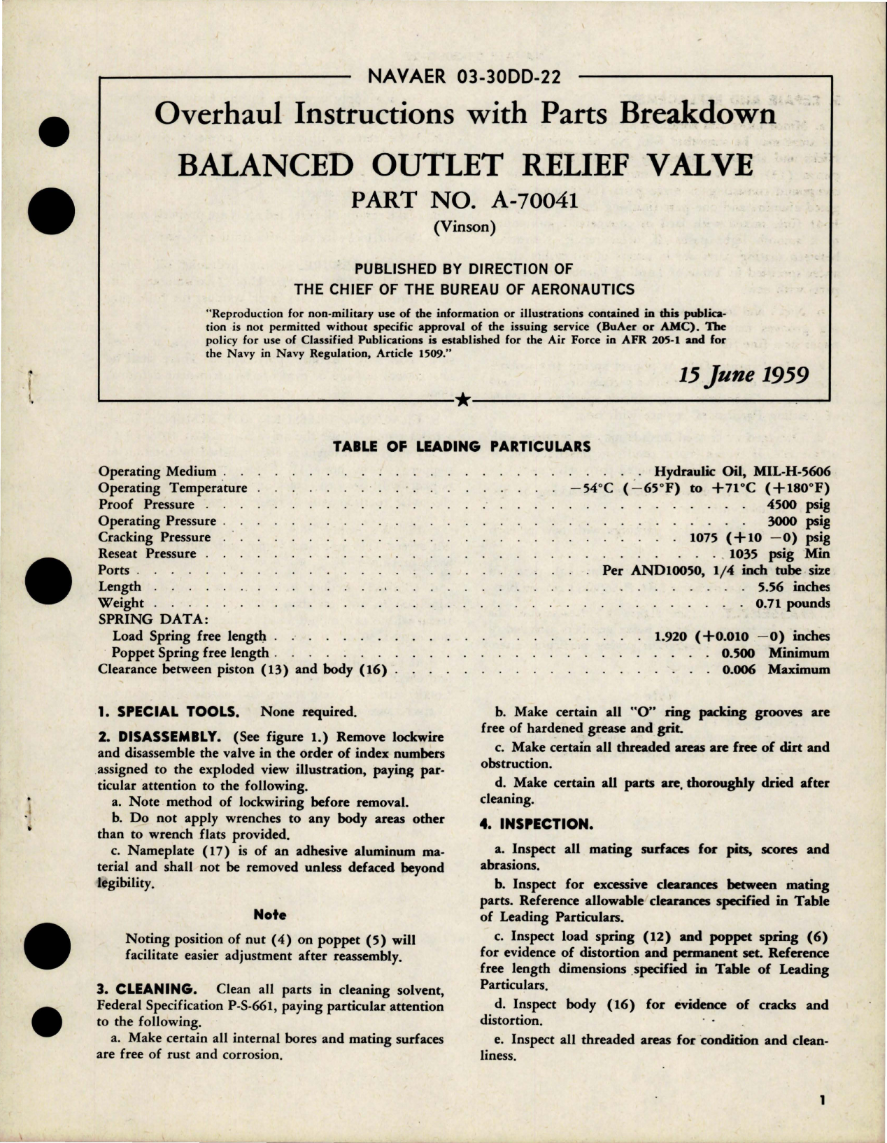 Sample page 1 from AirCorps Library document: Overhaul Instructions with Parts Breakdown for Balanced Outlet Relief Valve - Part A-70041