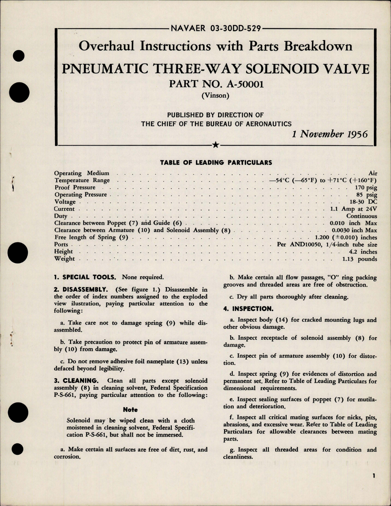 Sample page 1 from AirCorps Library document: Overhaul Instructions with Parts for Pneumatic Three Way Solenoid Valve - Part A-50001