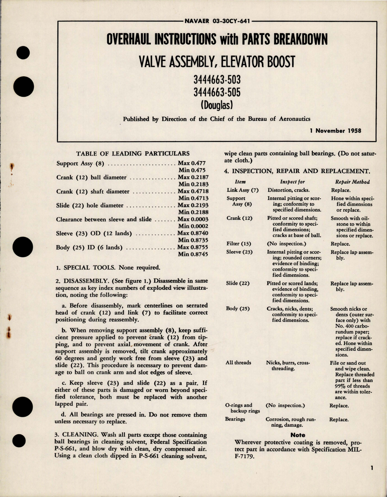 Sample page 1 from AirCorps Library document: Overhaul Instructions with Parts for Elevator Boost - 3444663-503 and 3444663-505