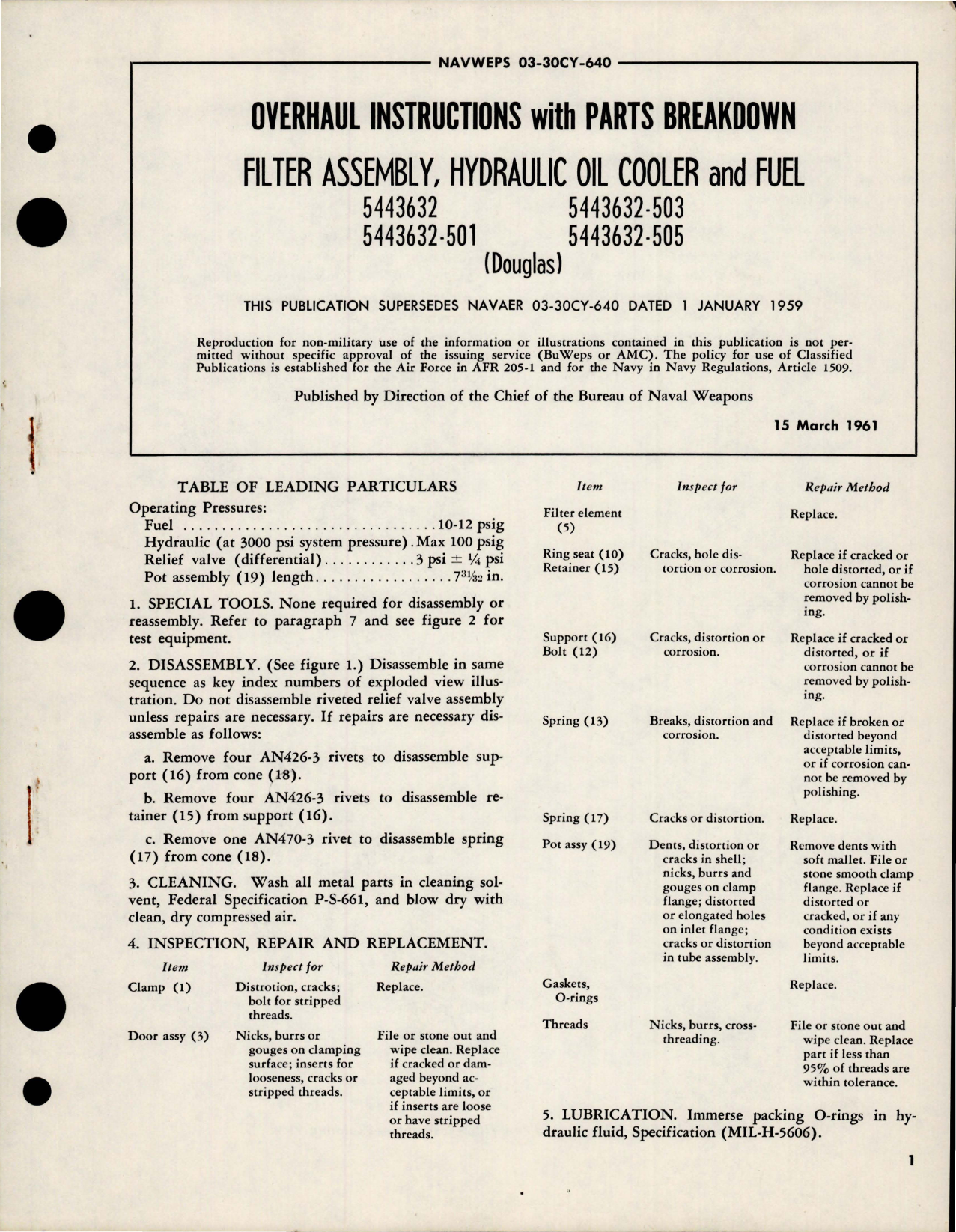 Sample page 1 from AirCorps Library document: Overhaul Instructions with Parts for Hydraulic Oil Cooler and Fuel Filter Assembly 