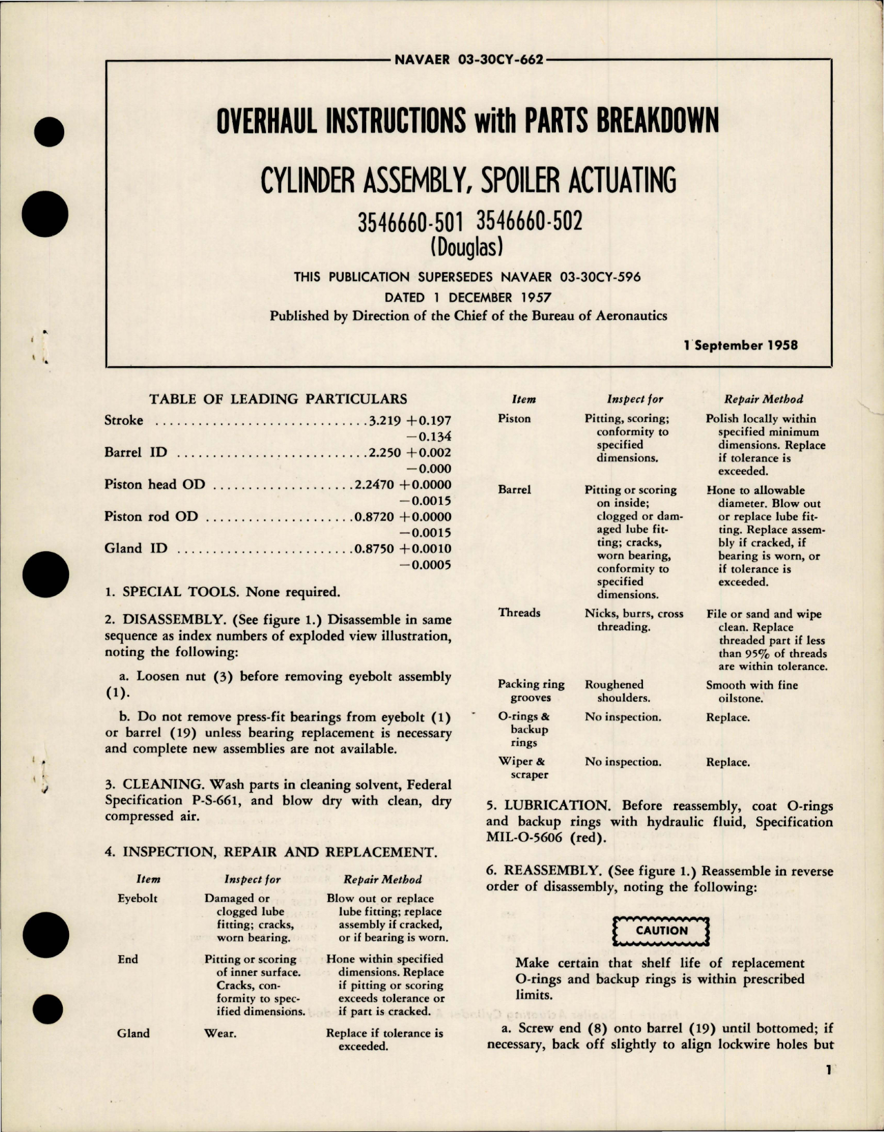 Sample page 1 from AirCorps Library document: Overhaul Instructions with Parts Breakdown for Spoiler Actuating Cylinder Assembly - 3546660-501 and 3546660-502 