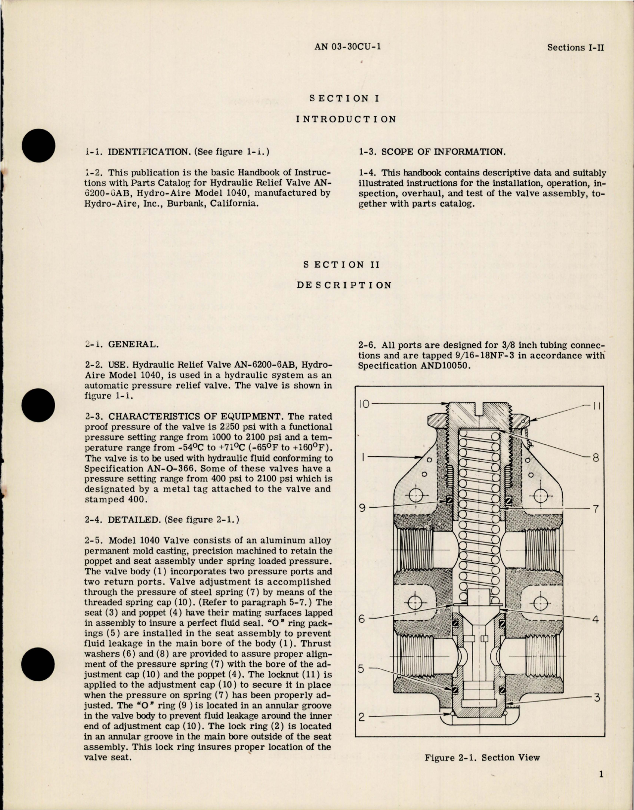 Sample page 5 from AirCorps Library document: Operation, Service, Overhaul Instructions w Parts for Hydraulic Relief Valve - Parts 6200-6AB and 1040