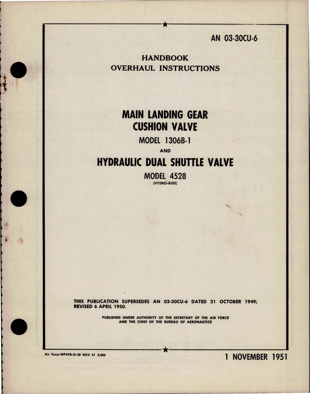 Sample page 1 from AirCorps Library document: Overhaul Instructions for Main Landing Gear Cushion Valve and Hydraulic Dual Shuttle Valve
