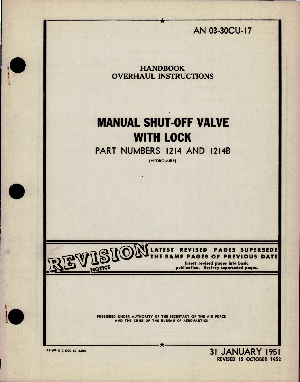 Sample page 1 from AirCorps Library document: Overhaul Instructions for Manual Shut Off Valve with Lock - Parts 1214 and 1214B