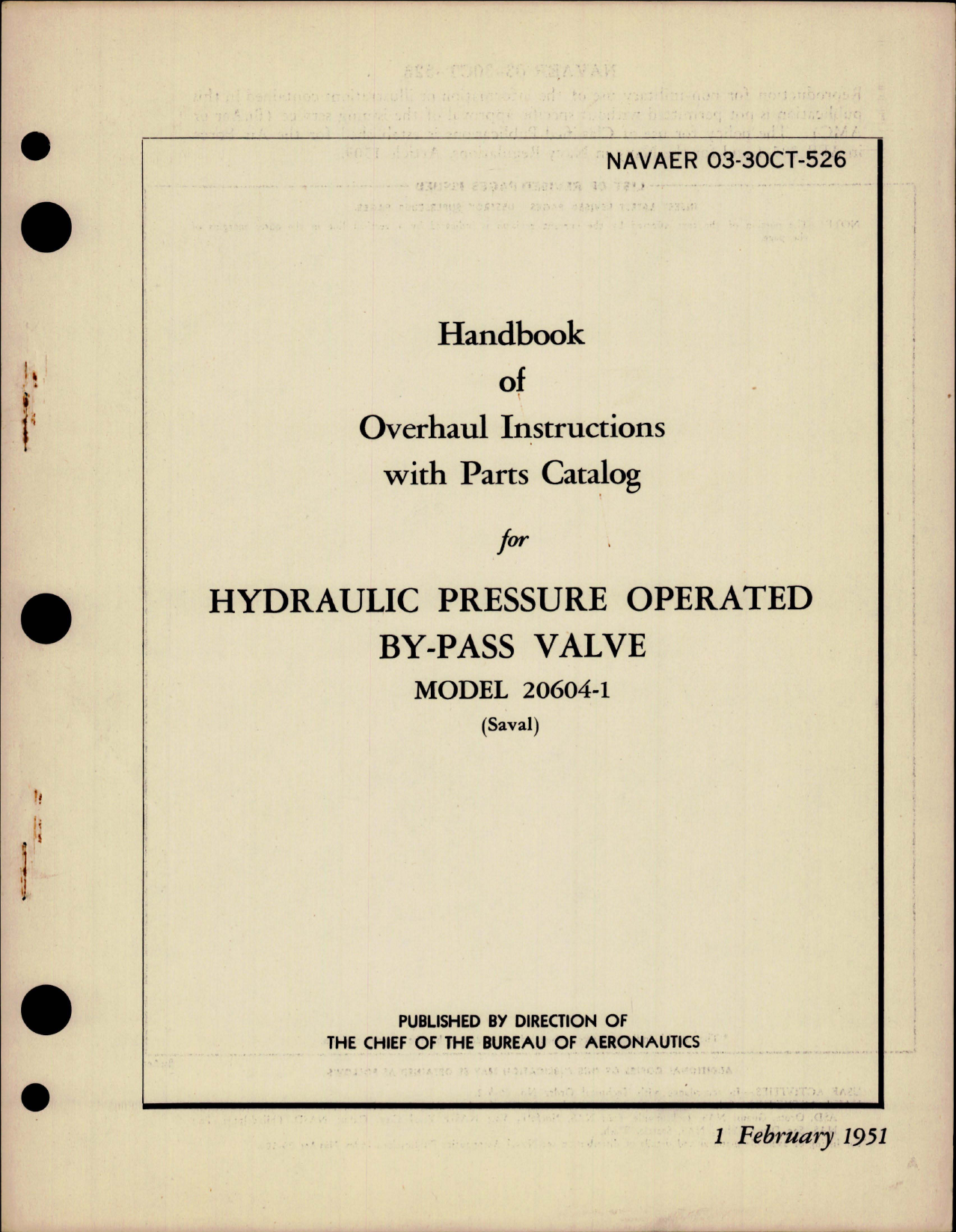 Sample page 1 from AirCorps Library document: Overhaul Instructions with Parts for Hydraulic Pressure Operated By Pass Valve - Model 20604-1