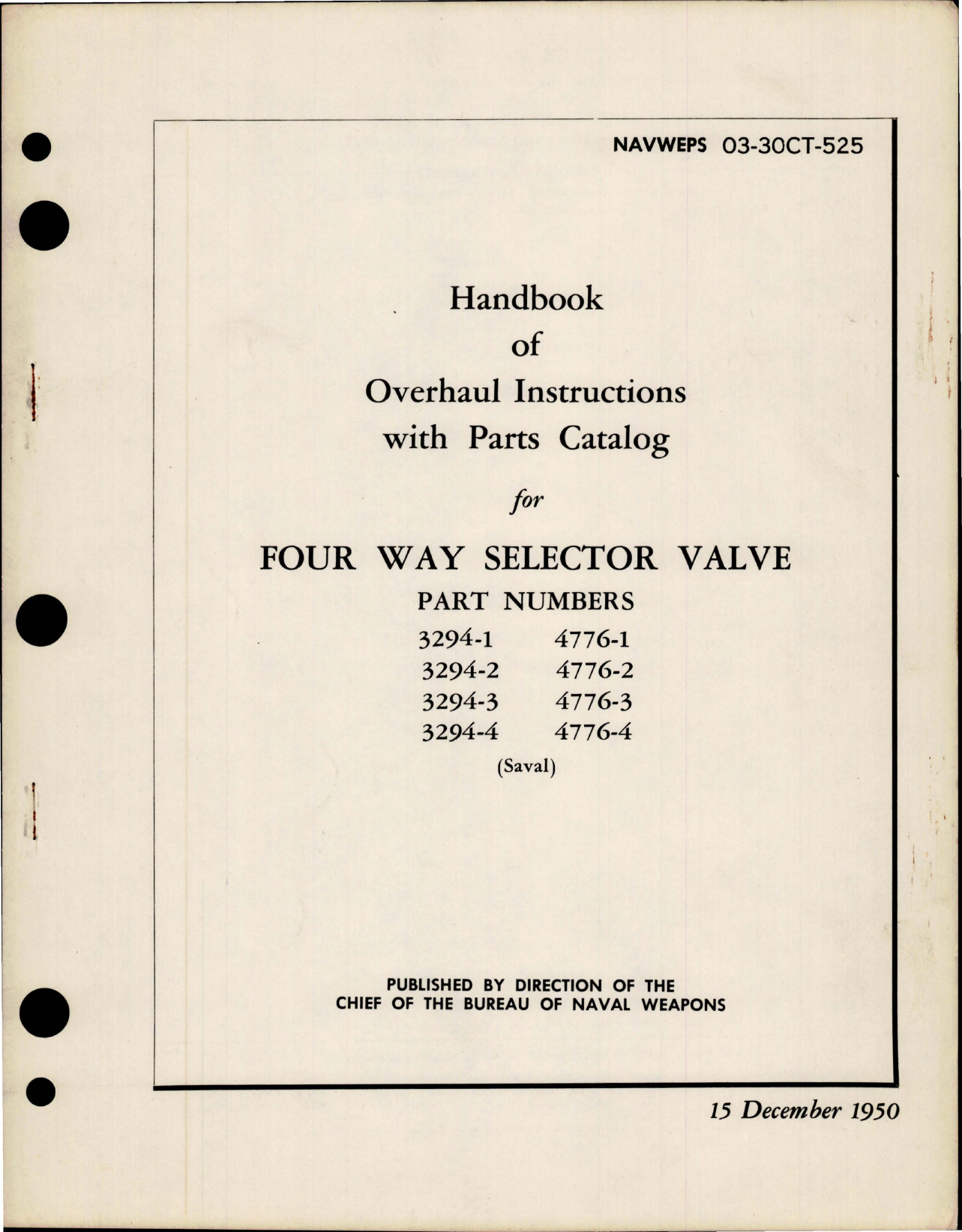 Sample page 1 from AirCorps Library document: Overhaul Instructions with Parts Catalog for Four Way Selector Valve