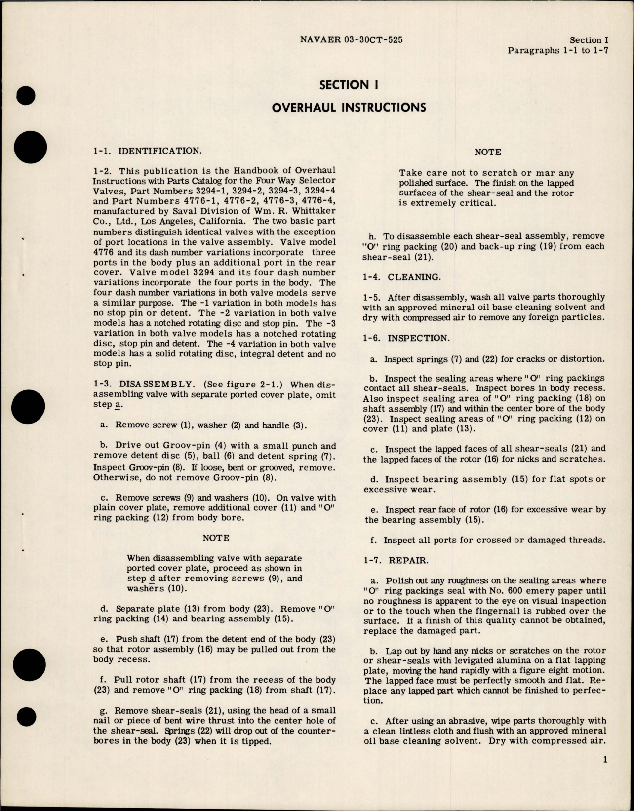 Sample page 5 from AirCorps Library document: Overhaul Instructions with Parts Catalog for Four Way Selector Valve