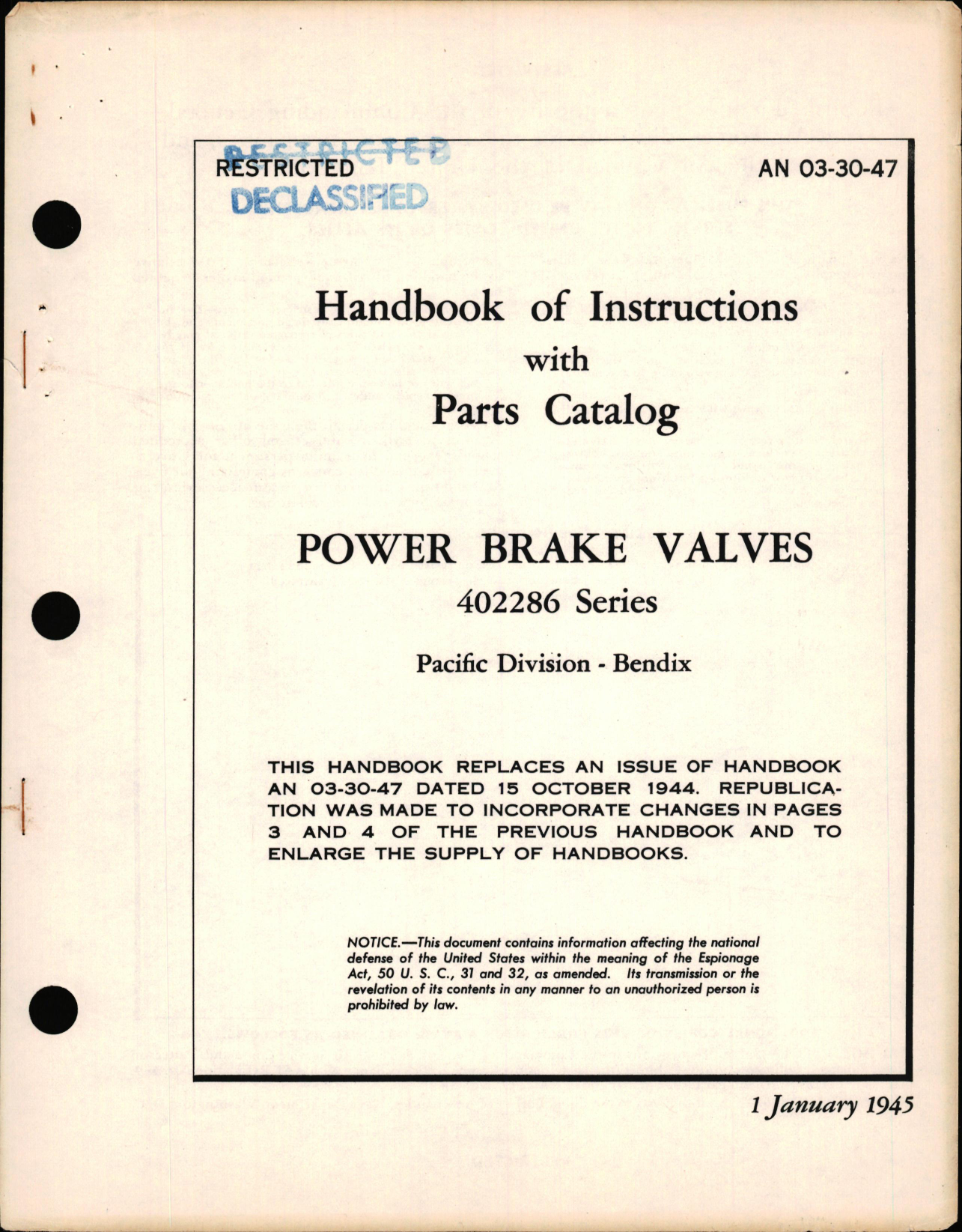 Sample page 1 from AirCorps Library document: Instructions with Parts Catalog for Power Brake Valves 402286 Series