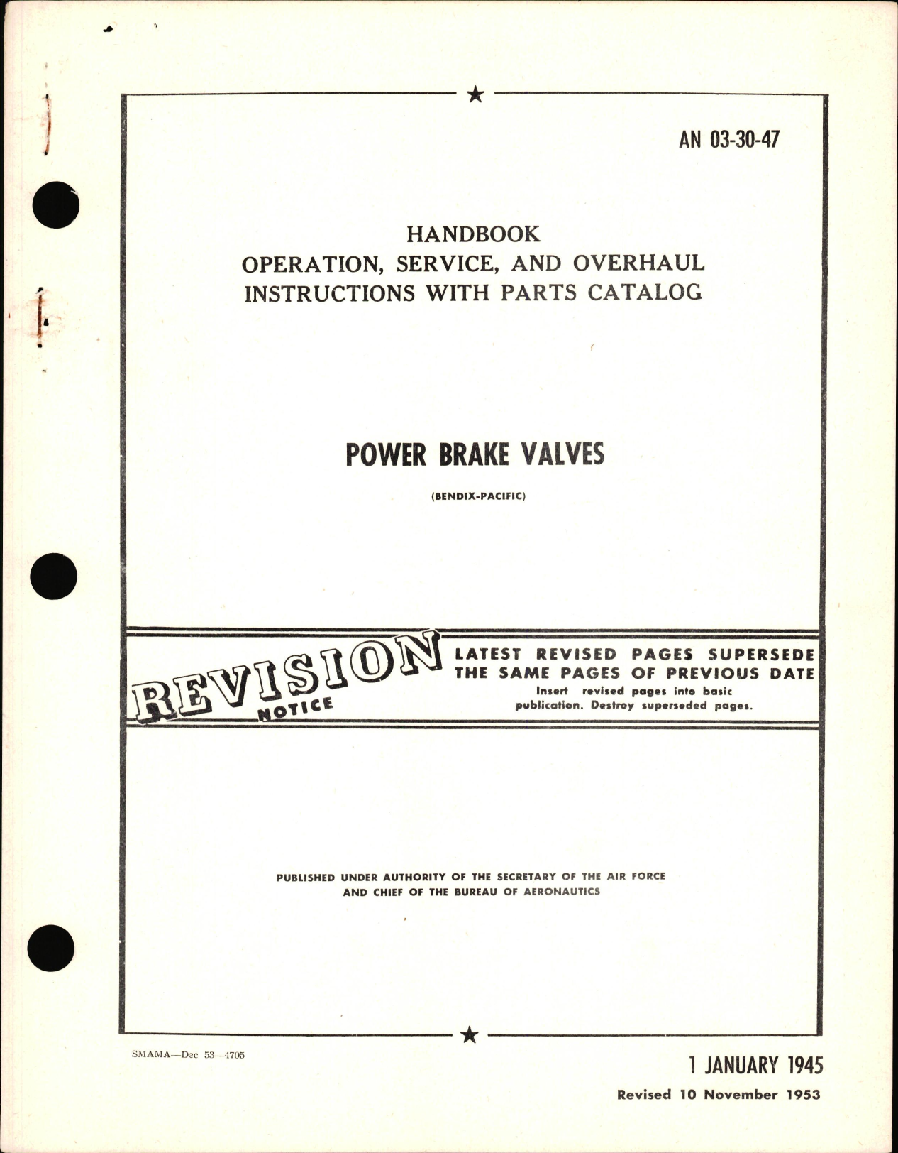 Sample page 1 from AirCorps Library document: Operation, Service, & Overhaul Instructions with Parts Catalog for Power Brake Valves
