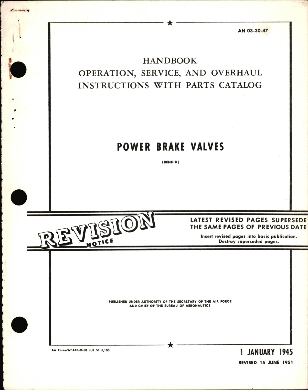 Sample page 1 from AirCorps Library document: Operation, Service, & Overhaul Instructions with Parts Catalog for Power Brake Valves