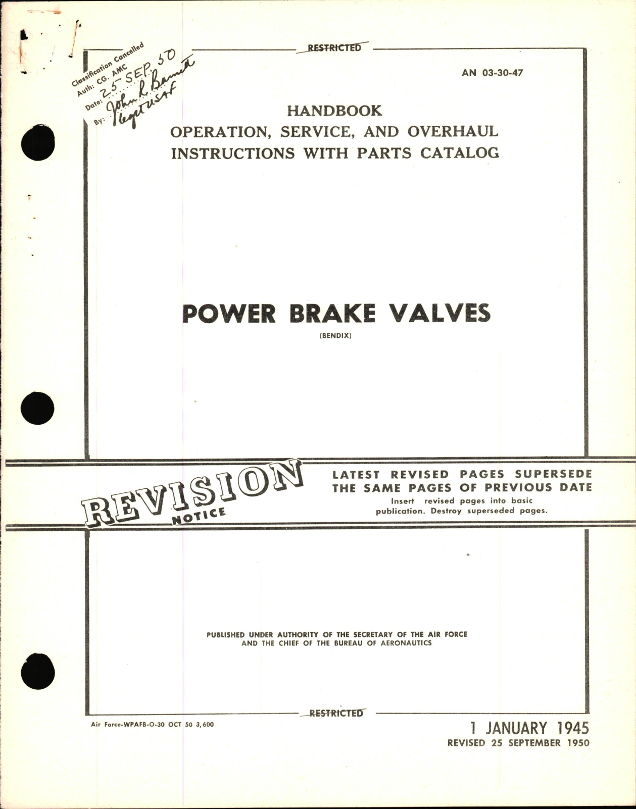 Sample page 1 from AirCorps Library document: Operation, Service, & Overhaul Instructions with Parts Catalog for Power Brake Valves