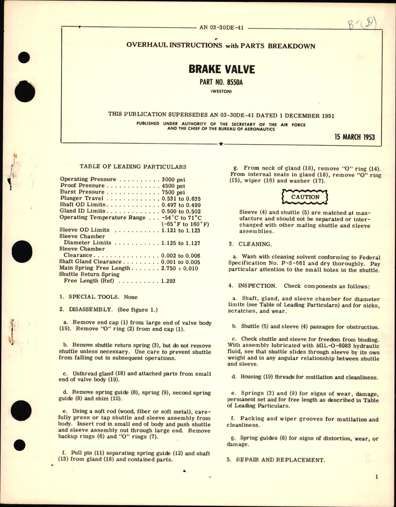 Sample page 1 from AirCorps Library document: Overhaul Instructions with Parts Breakdown for Brake Valve PN 8550A