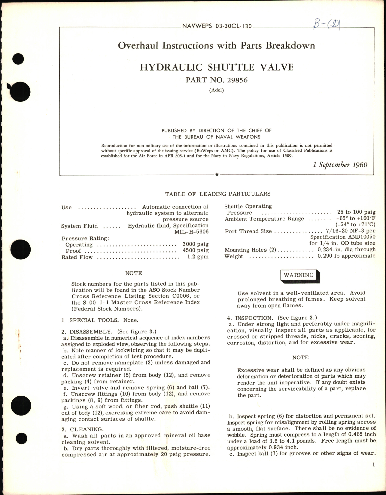 Sample page 1 from AirCorps Library document: Overhaul Instructions with Parts Breakdown for Hydraulic Shuttle Valve PN 29856