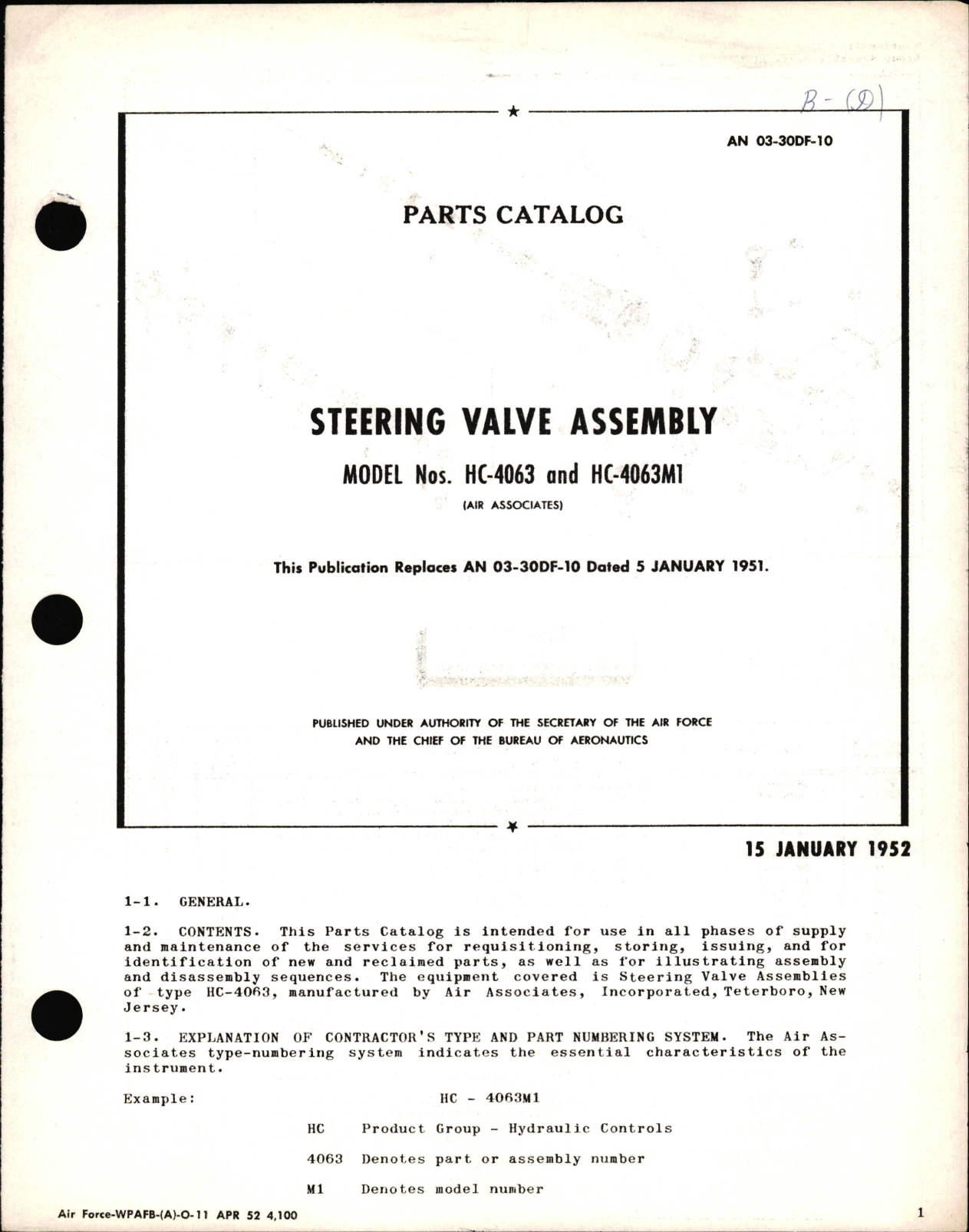 Sample page 1 from AirCorps Library document: Parts Catalog for Steering Valve Assembly Models HC-4063 & HC-4063M1