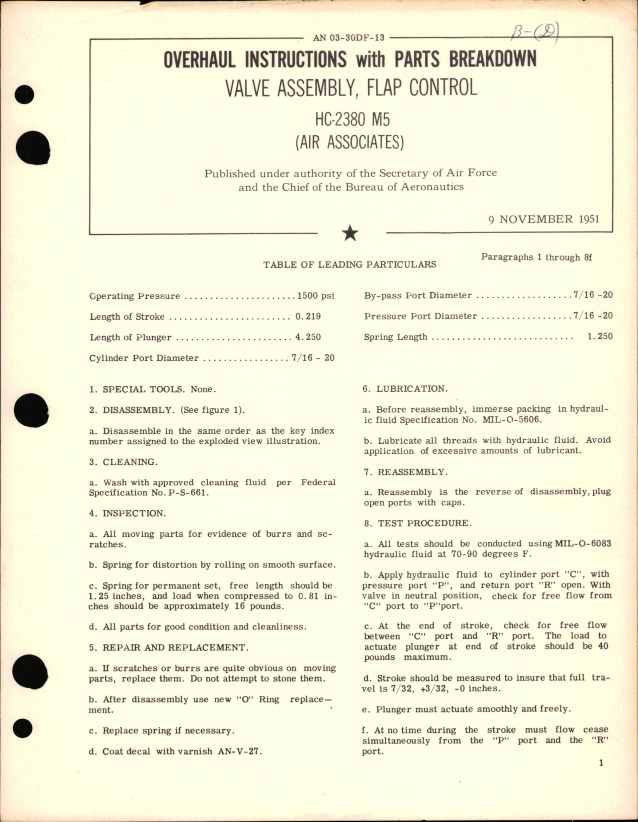 Sample page 1 from AirCorps Library document: Overhaul Instructions with Parts Breakdown for Flap Control Valve Assembly HC-2380 M5