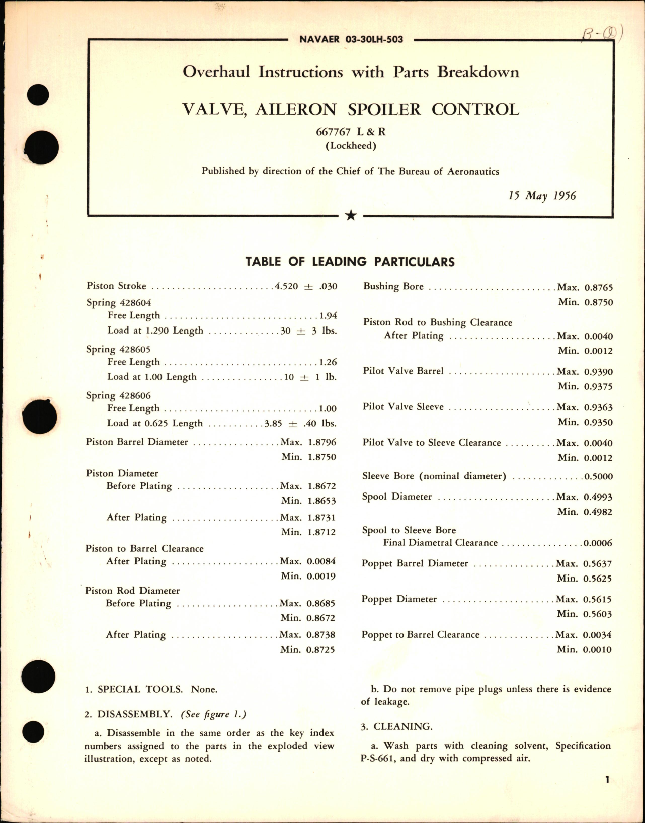 Sample page 1 from AirCorps Library document: Overhaul Instructions with Parts Breakdown for Aileron Spoiler Control Valve Part No. 667767 L & R