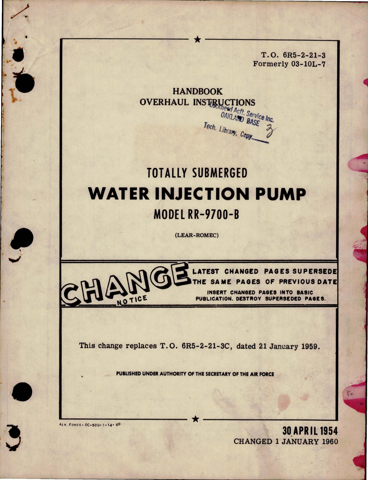 Sample page 1 from AirCorps Library document: Overhaul Instructions for Totally Submerged Water Injection Pump - Model RR-9700-B