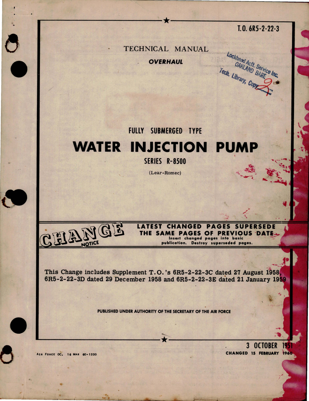 Sample page 1 from AirCorps Library document: Overhaul Instructions for Fully Submerged Type Water Injection Pump - Series R-8500 