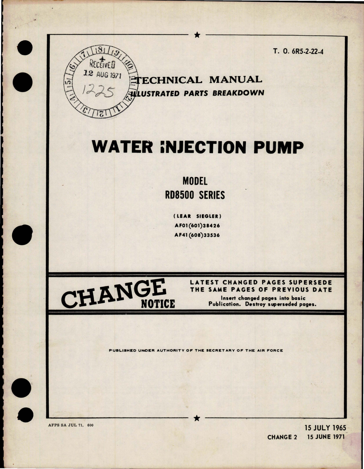 Sample page 1 from AirCorps Library document: Illustrated Parts Breakdown for Water Injection Pump - Model RD8500 Series