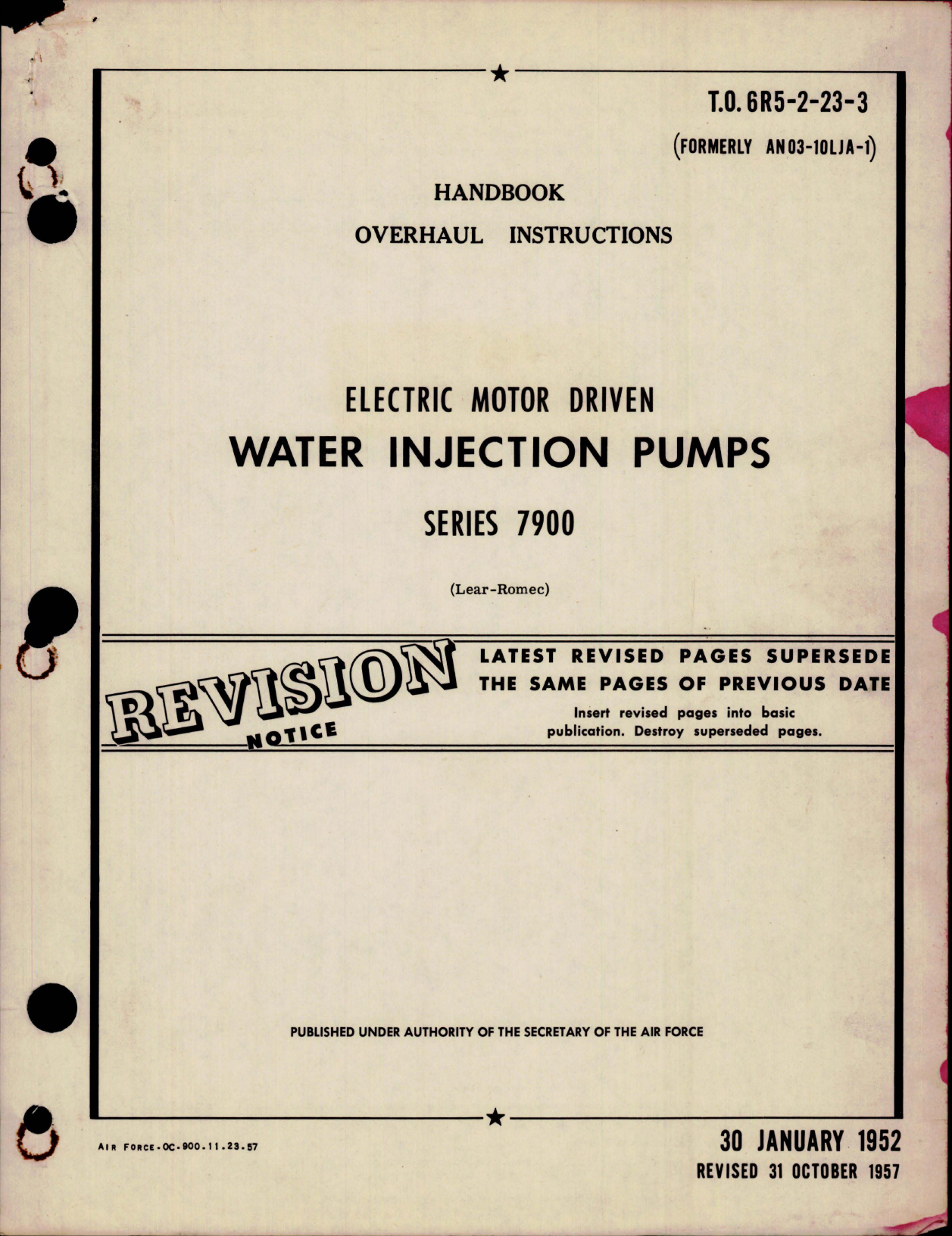 Sample page 1 from AirCorps Library document: Overhaul Instructions for Electric Motor Driven Water Injection Pumps - Series 7900
