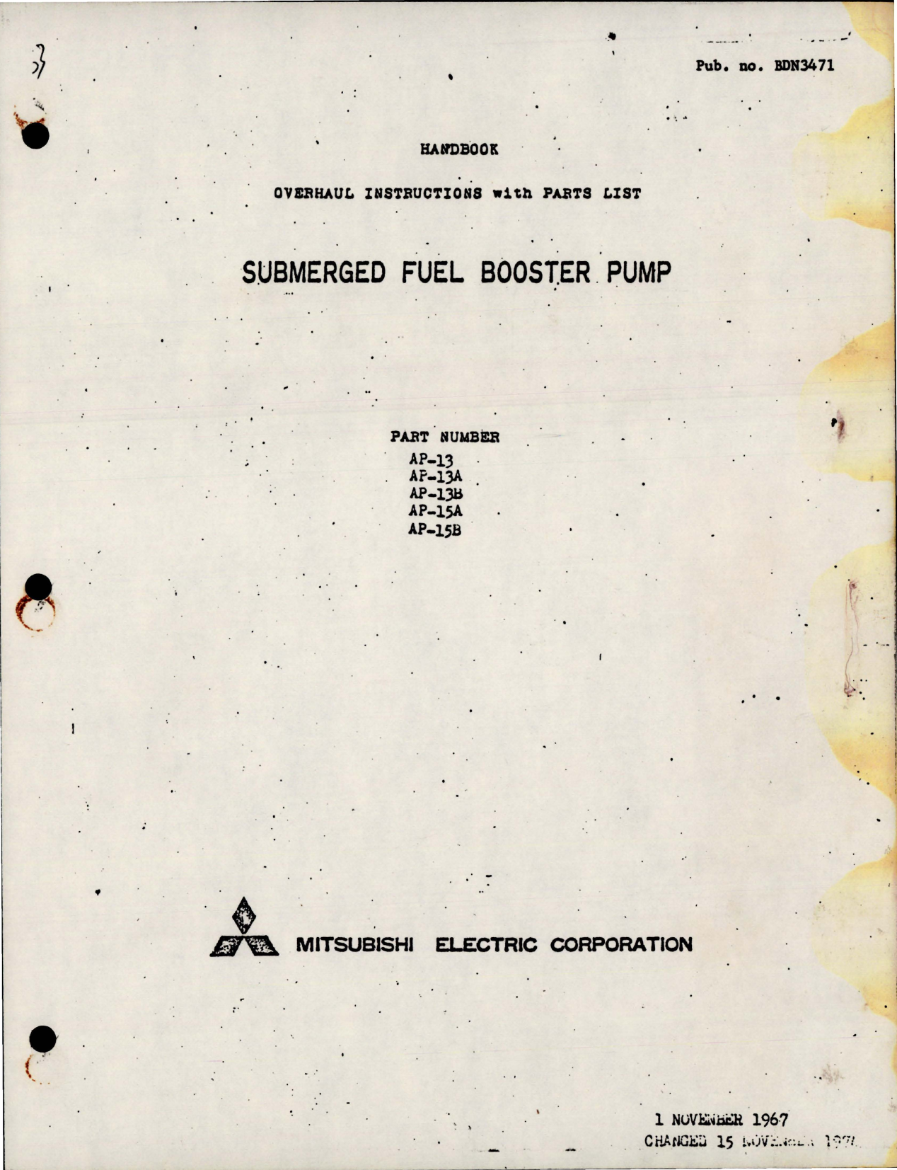 Sample page 1 from AirCorps Library document: Overhaul Instructions w Parts List for Submerged Fuel Booster Pump