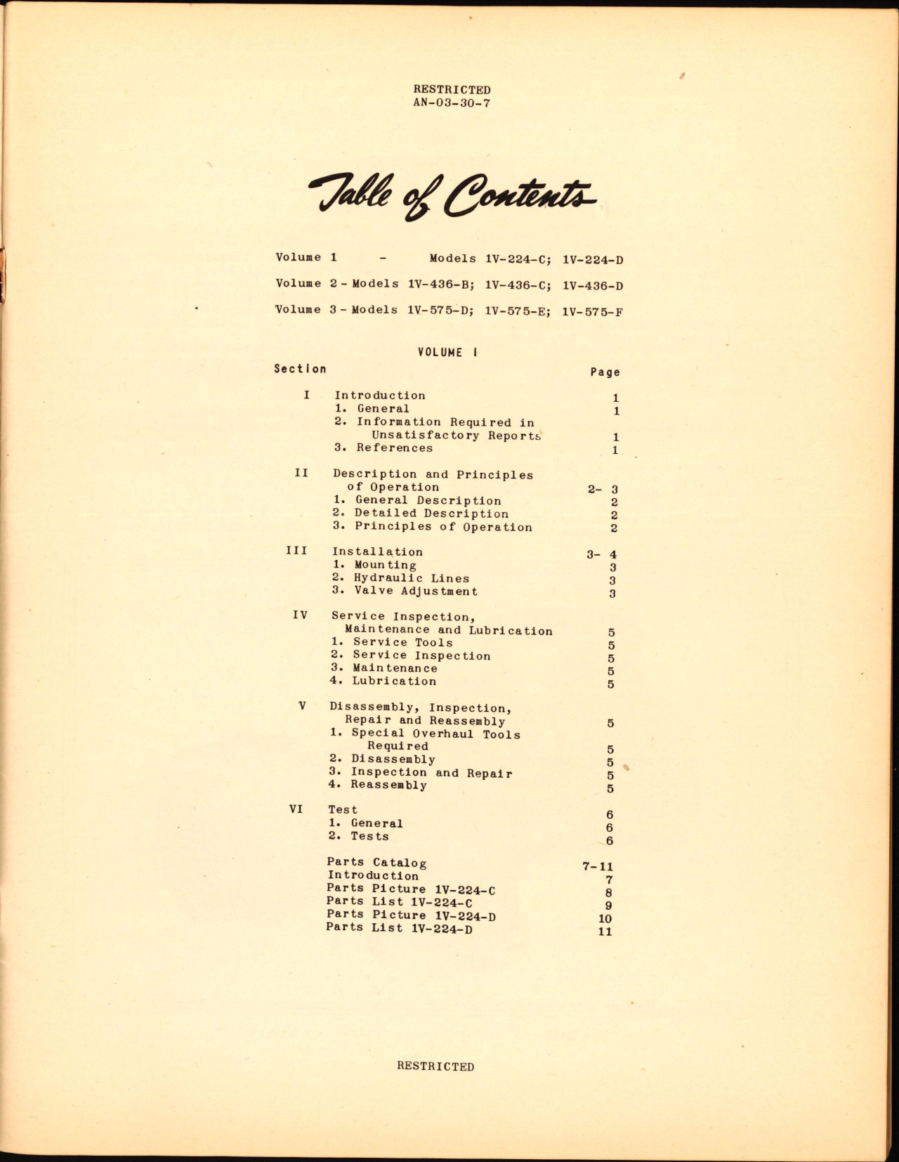 Sample page 7 from AirCorps Library document: Handbook of Instructions with Parts Catalog for Pesco Hydraulic Relief Valve 1V-224, 1V-436, and 1V-575