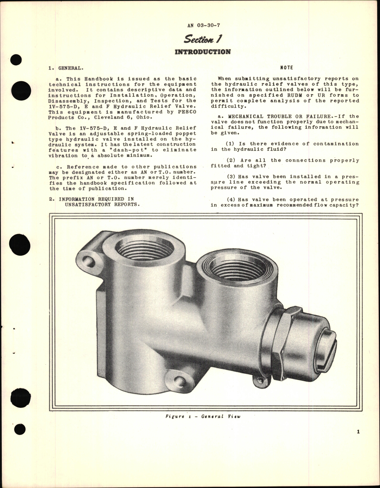 Sample page 5 from AirCorps Library document: Operation, Service, & Overhaul Instructions with Parts Catalog for Pesco Hydraulic Relief Valve