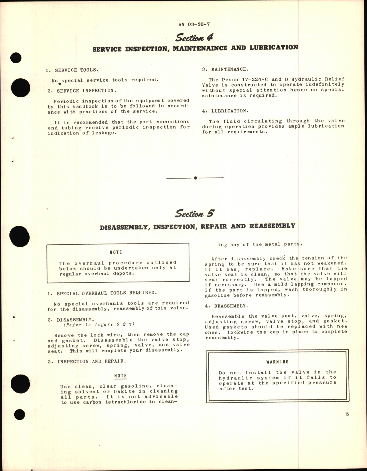 Sample page 9 from AirCorps Library document: Operation, Service, & Overhaul Instructions with Parts Catalog for Pesco Hydraulic Relief Valve