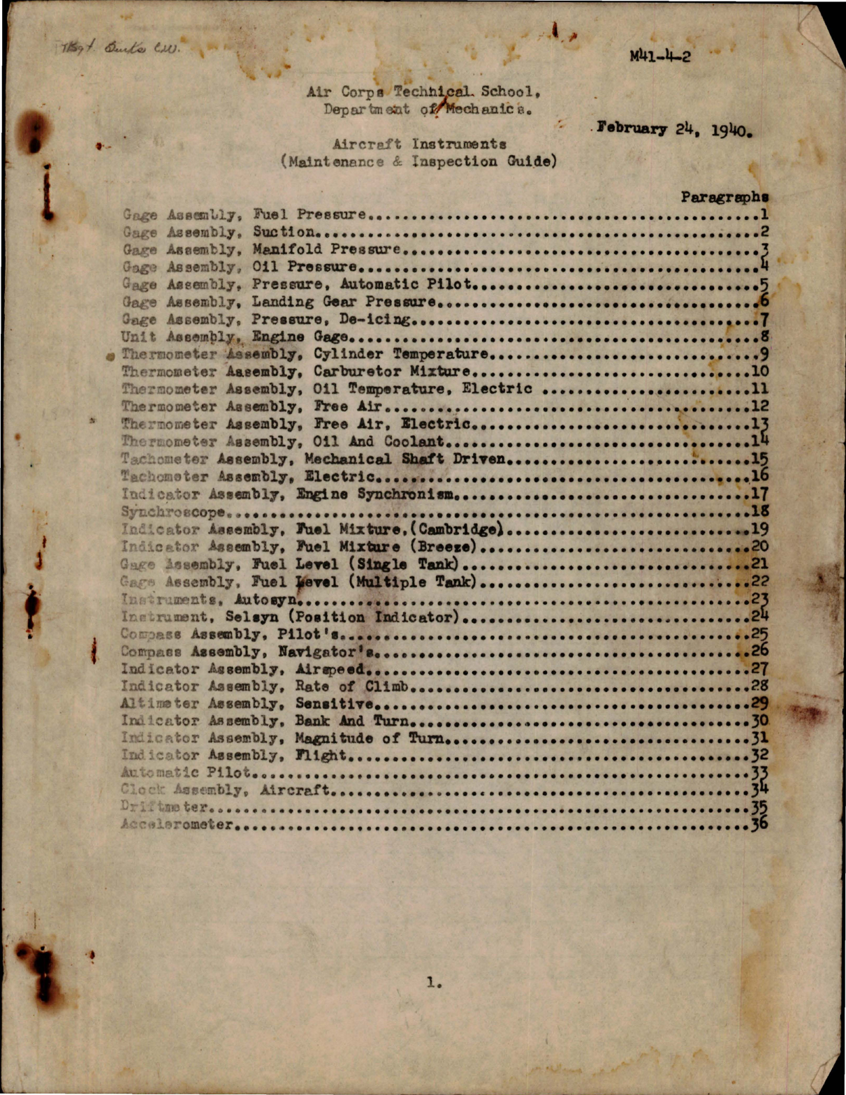 Sample page 1 from AirCorps Library document: Air Corps Technical School - Inspection Guide for Aircraft Instruments