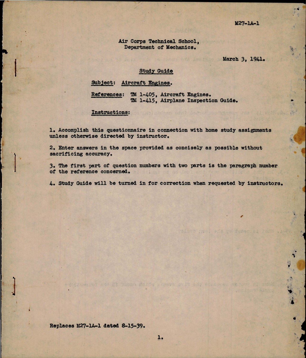 Sample page 1 from AirCorps Library document: Study Guide for Aircraft Engines