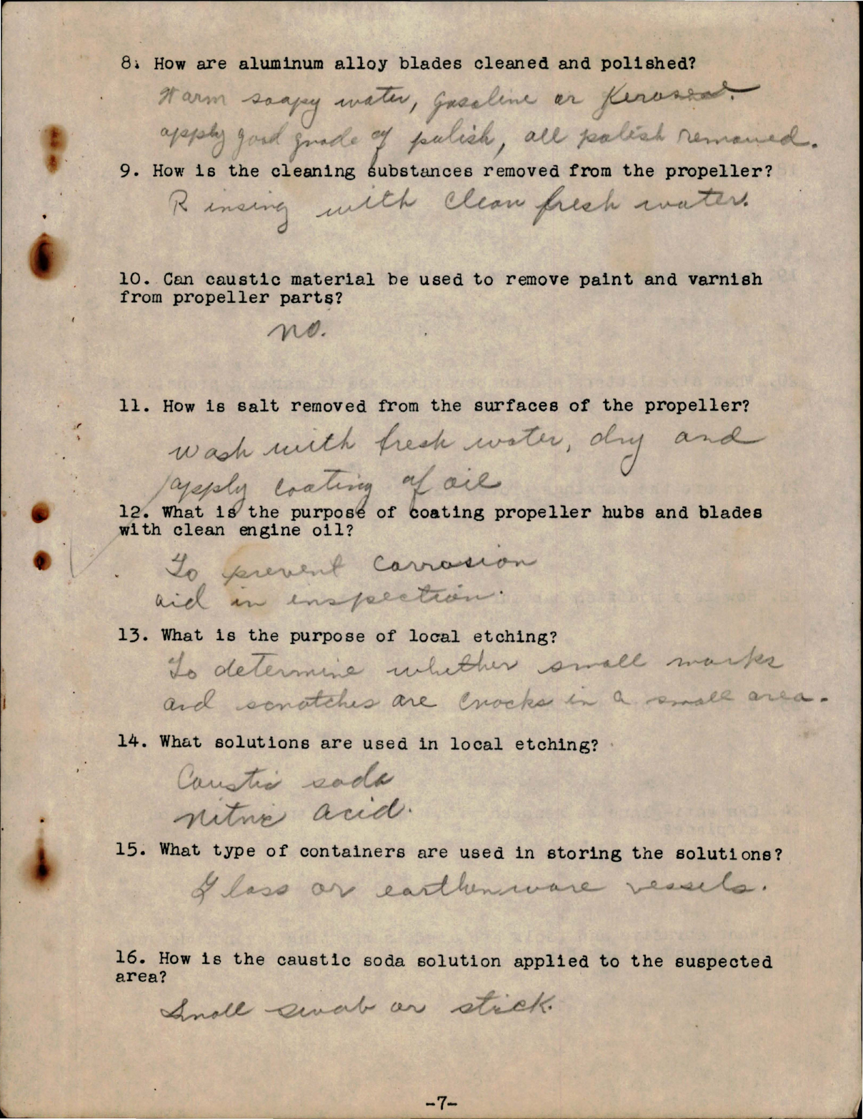Sample page 7 from AirCorps Library document: Study Assignment & Questionnaire for Airplane Propellers