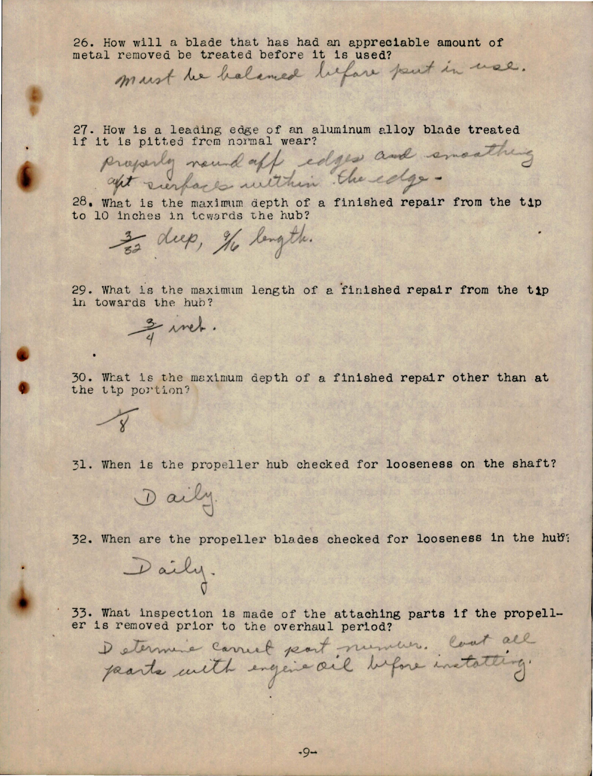 Sample page 9 from AirCorps Library document: Study Assignment & Questionnaire for Airplane Propellers