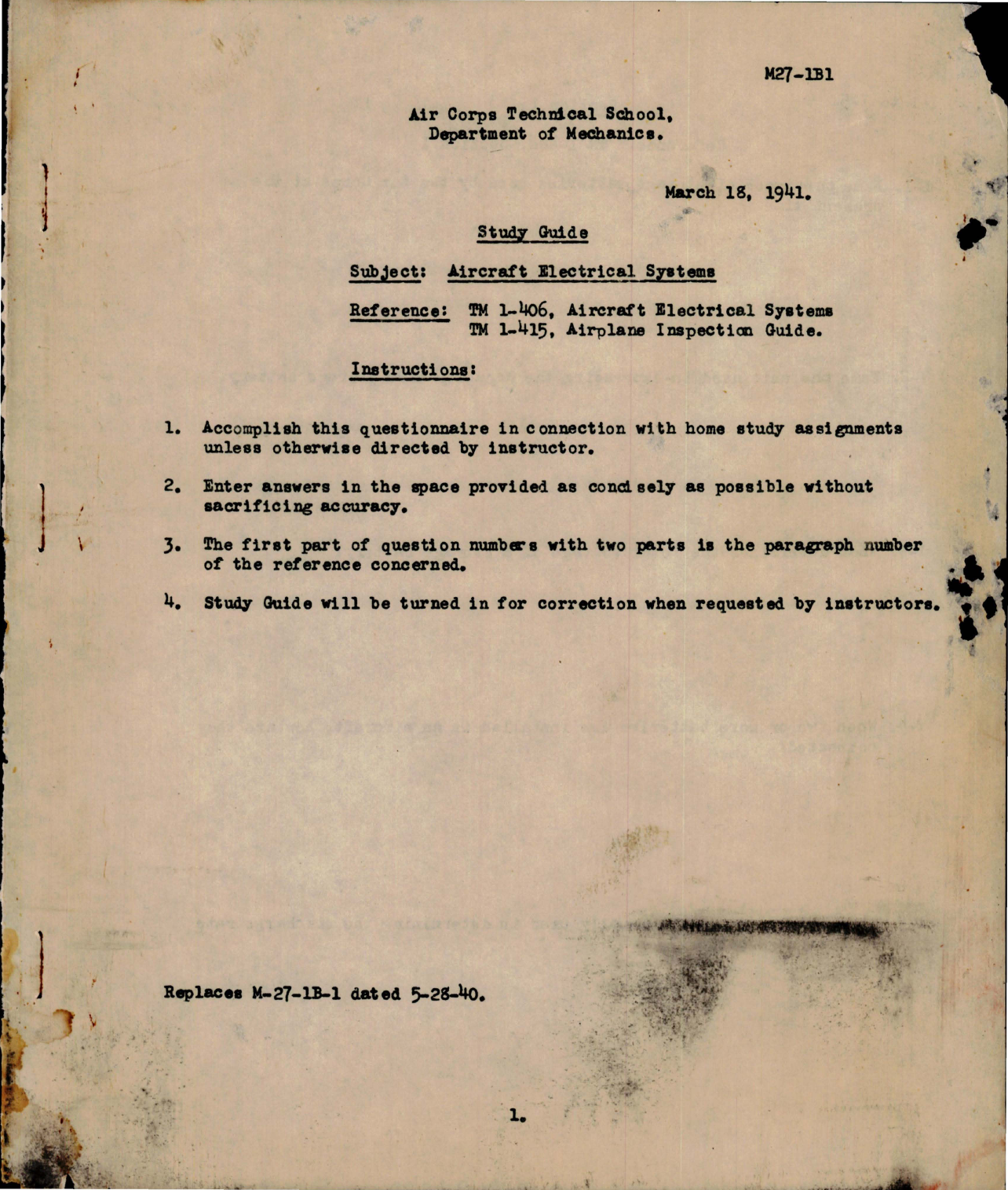 Sample page 1 from AirCorps Library document: Study Guide for Aircraft Electrical Systems