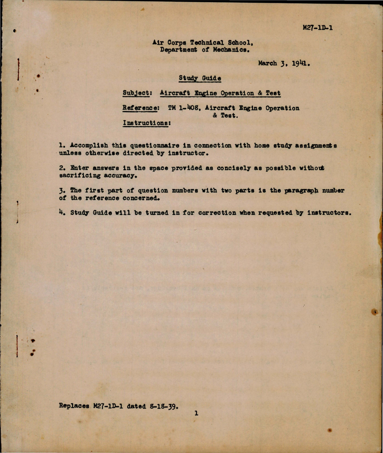 Sample page 1 from AirCorps Library document: Study Guide for Aircraft Engine Operation & Test