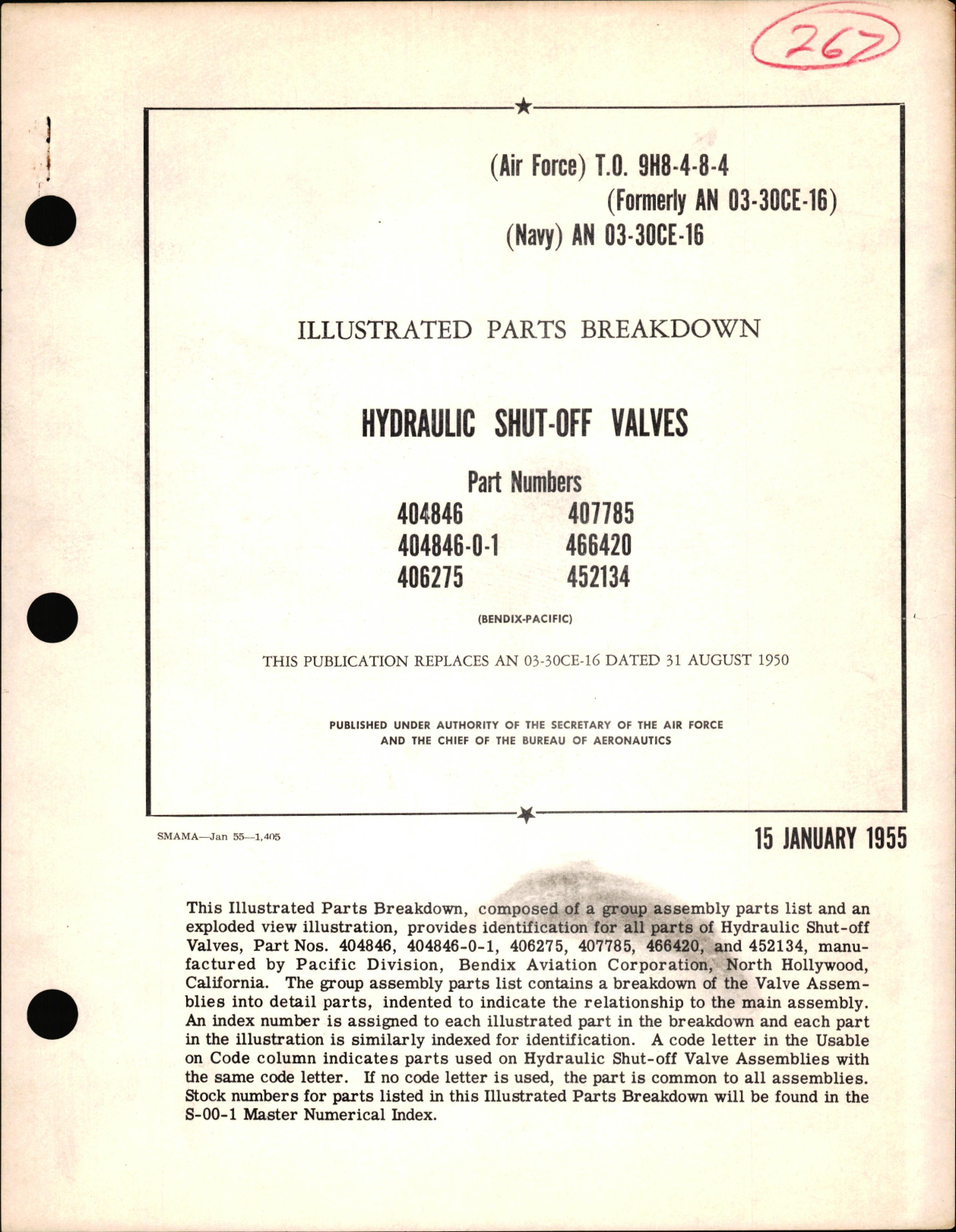 Sample page 1 from AirCorps Library document: Illustrated Parts Breakdown for Hydraulic Shut-off Valves Part Nos. 404846, 404846-0-1, 406275, 407785, 466420, 452134