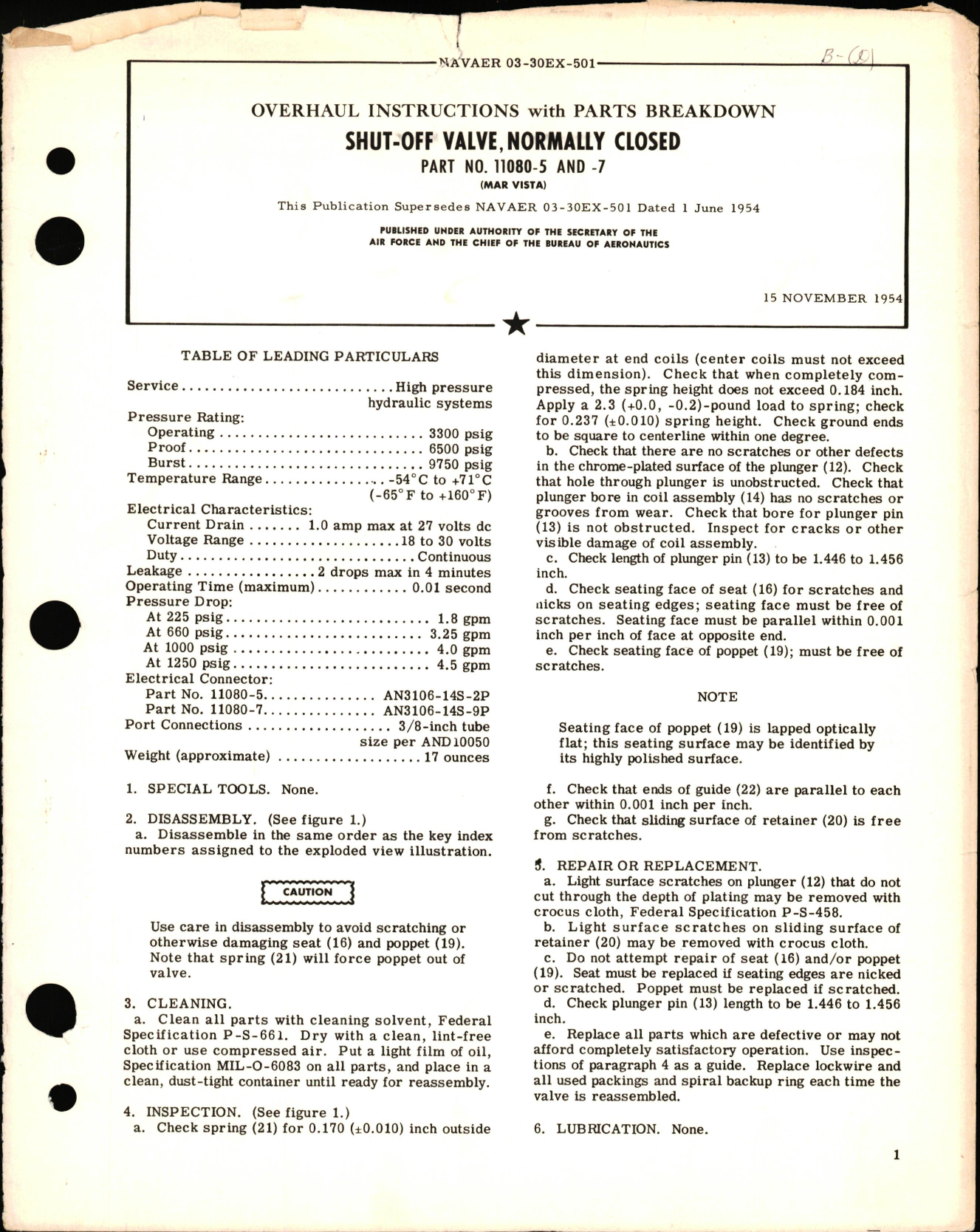 Sample page 1 from AirCorps Library document: Overhaul Instructions with Parts Breakdown for Normally Closed Shut-Off Valve Part No. 11080-5, & 11080-7