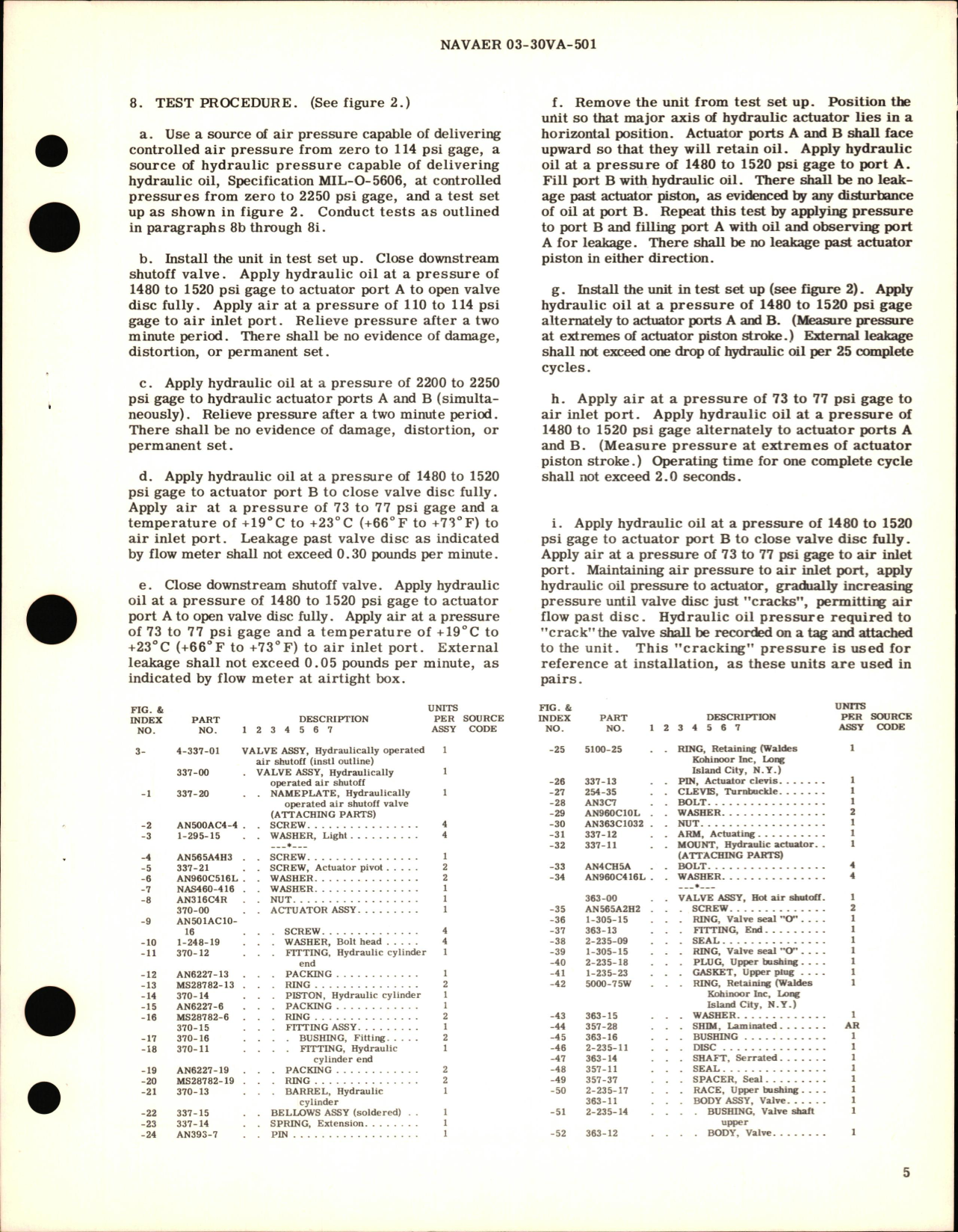 Sample page 5 from AirCorps Library document: Overhaul Instructions with Parts Breakdown for Hydraulically Operated Air Shutoff Valve Part No. 4-337-01
