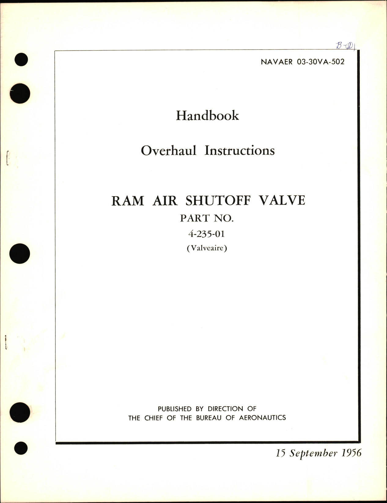 Sample page 1 from AirCorps Library document: Overhaul Instructions for Ram Air Shutoff Valve Part No. 4-235-01