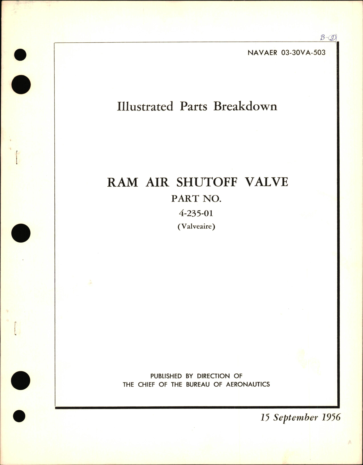 Sample page 1 from AirCorps Library document: Illustrated Parts Breakdown for Ram Air Shutoff Valve Part No. 4-235-01