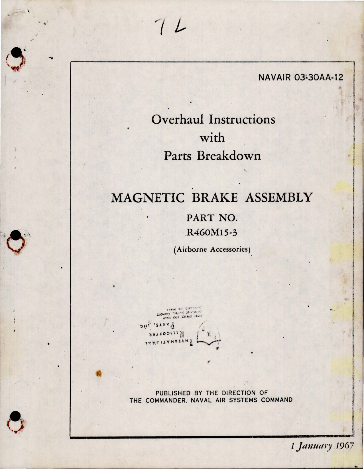 Sample page 1 from AirCorps Library document: Overhaul Instructions with Parts Breakdown for Magnetic Brake Assembly - Part R460M15-3