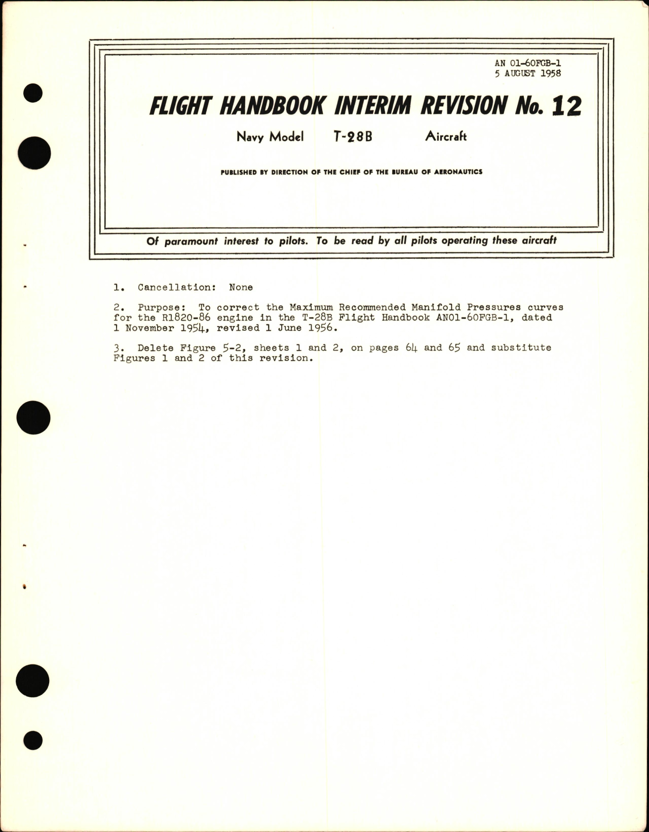 Sample page 1 from AirCorps Library document: Flight Handbook Interim Revision 12  for the T-28B
