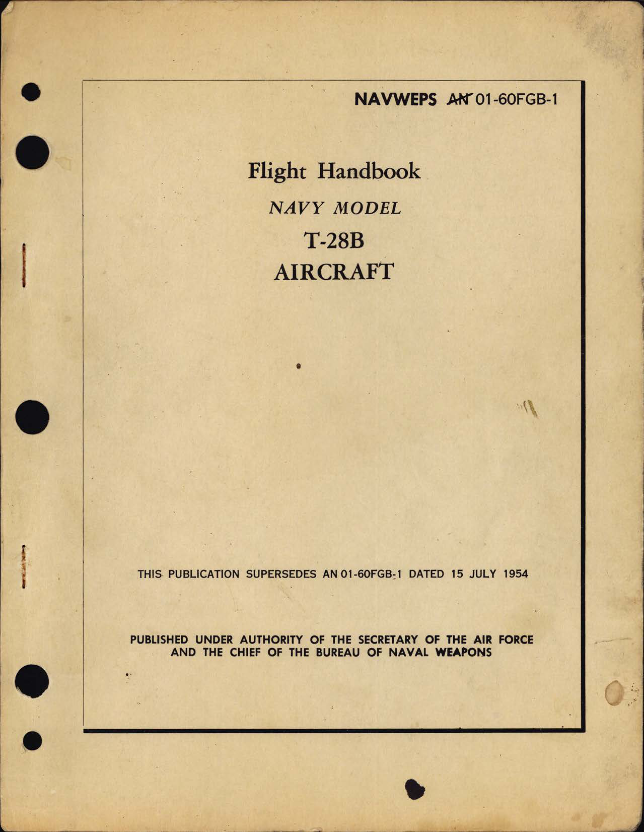 Sample page 1 from AirCorps Library document:  Flight Handbook for Navy Model T-28B Aircraft