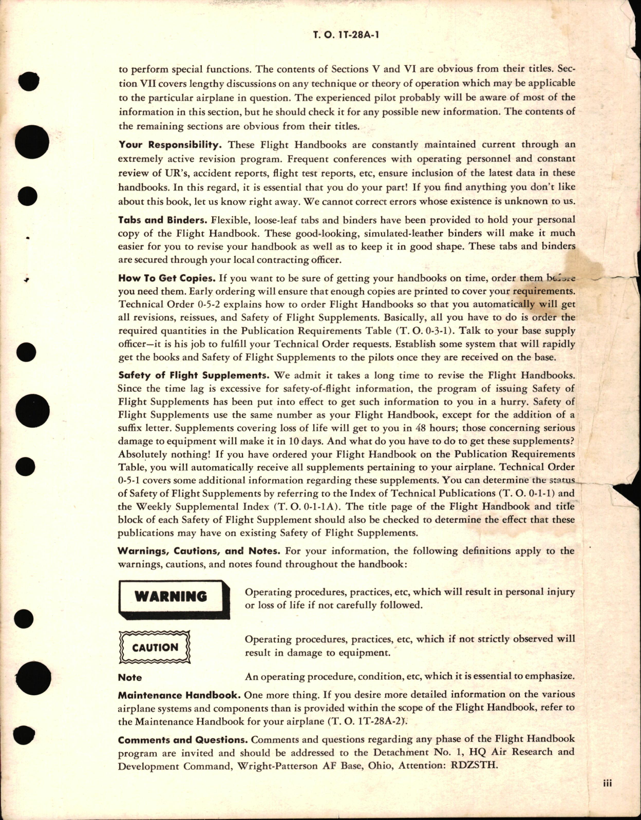 Sample page 5 from AirCorps Library document: Flight Handbook for the USAF Series T-28A Aircraft