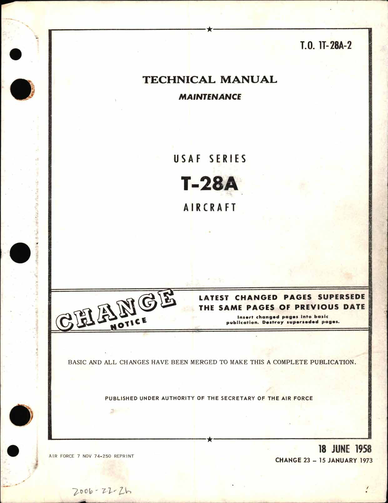 Sample page 1 from AirCorps Library document: Maintenance Manual for USAF Series T-28A Aircraft