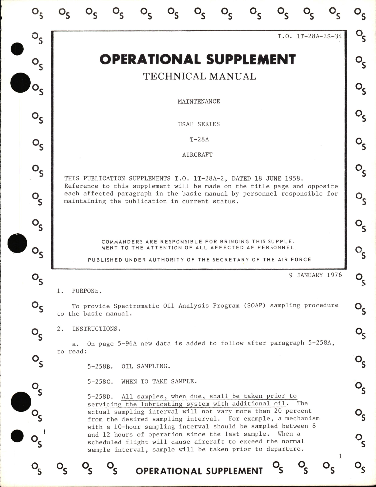Sample page 1 from AirCorps Library document: Operational Supplement to Maintenance Manual for USAF Series T-28A