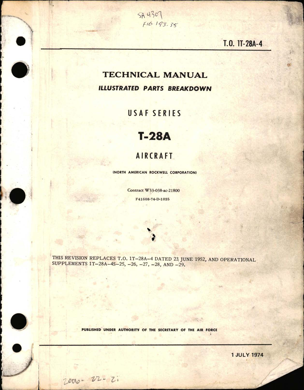 Sample page 1 from AirCorps Library document: Illustrated Parts Breakdown for USAF Series T-28A