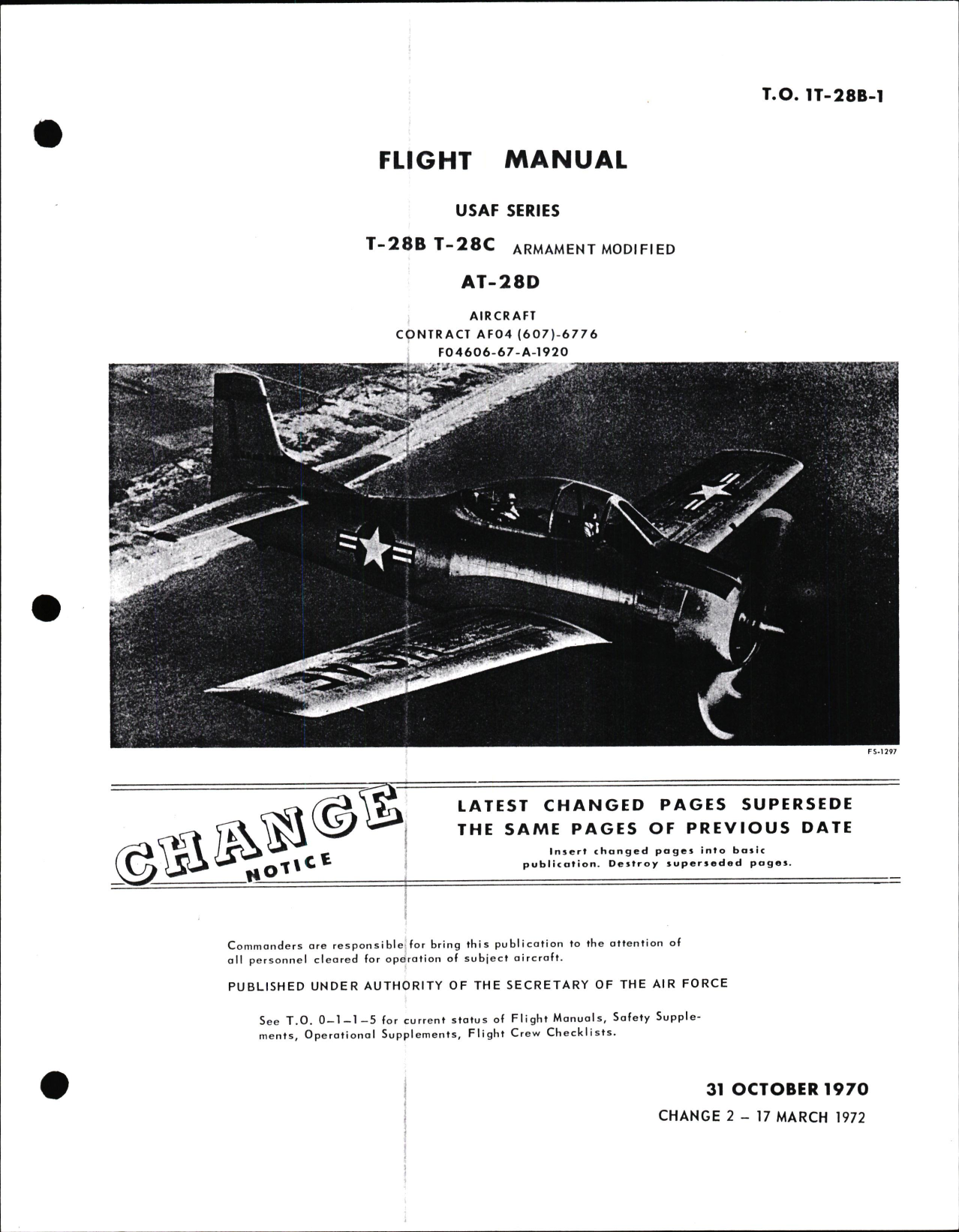 Sample page 1 from AirCorps Library document: Flight Manual for USAF Series T-28B, T-28C Armament Modified, & AT-28D