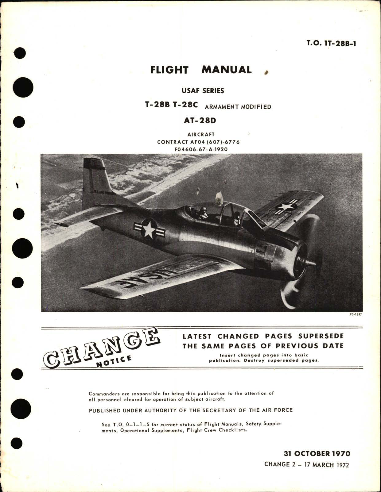 Sample page 1 from AirCorps Library document: Flight Manual for USAF Series T-28B, T-28C Armament Modified, & AT-28D