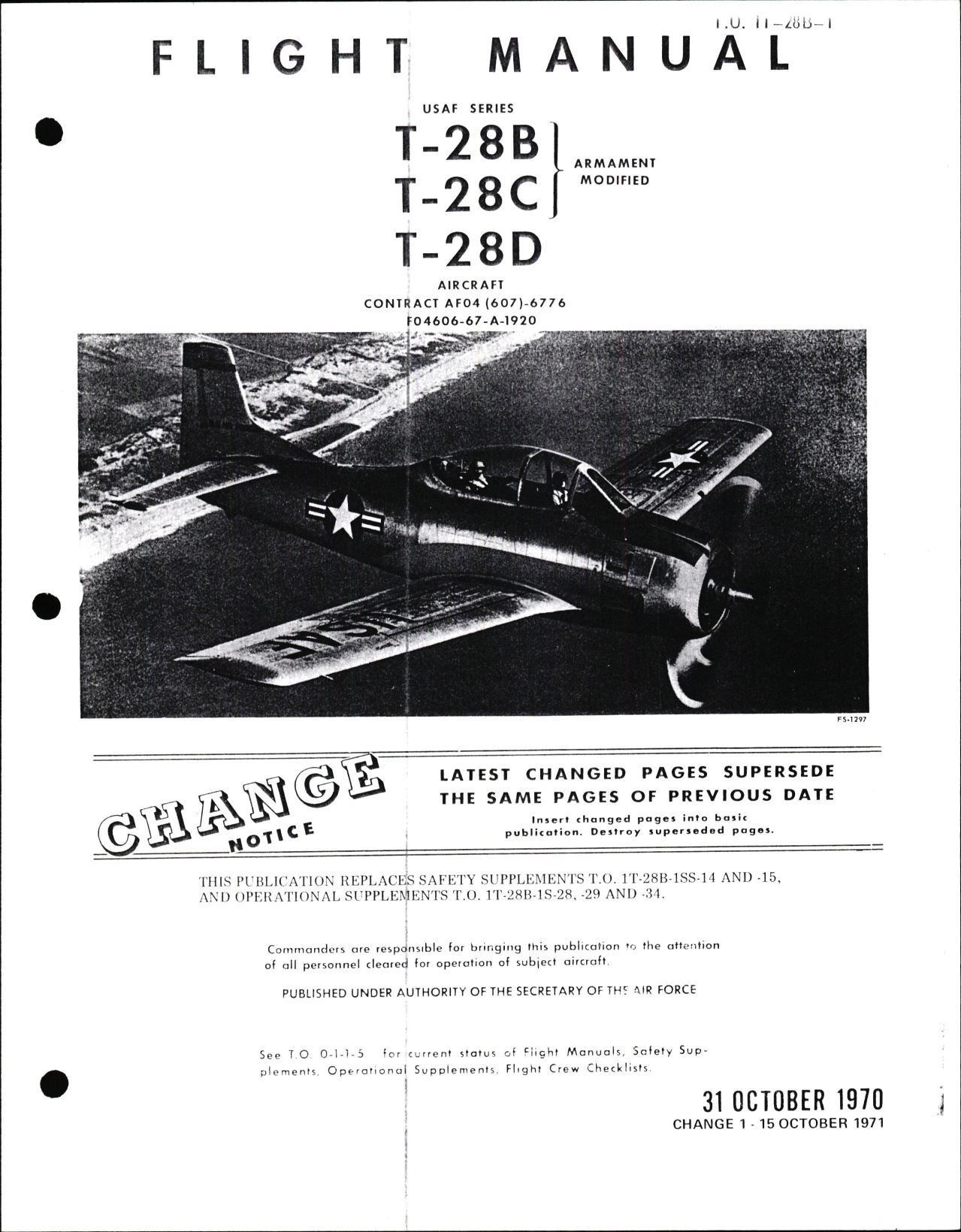 Sample page 1 from AirCorps Library document: Flight Manual for USAF Series T-28B, T-28C Armament Modified, & T-28D